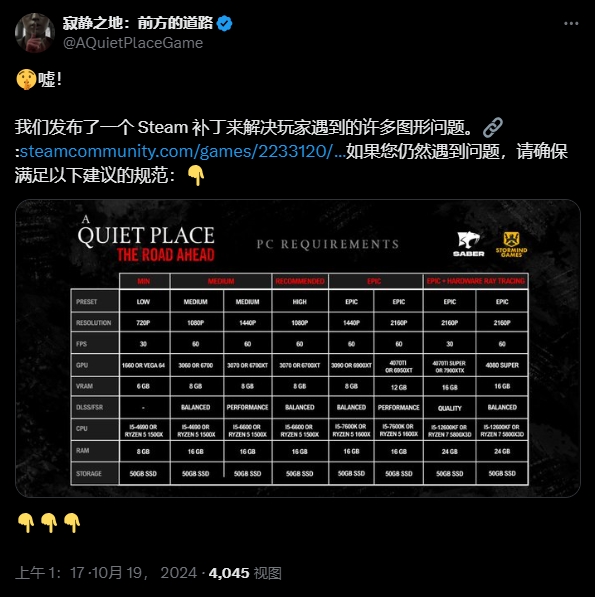 《寂静之地：前方之路》新补丁可禁用黄漆效果1